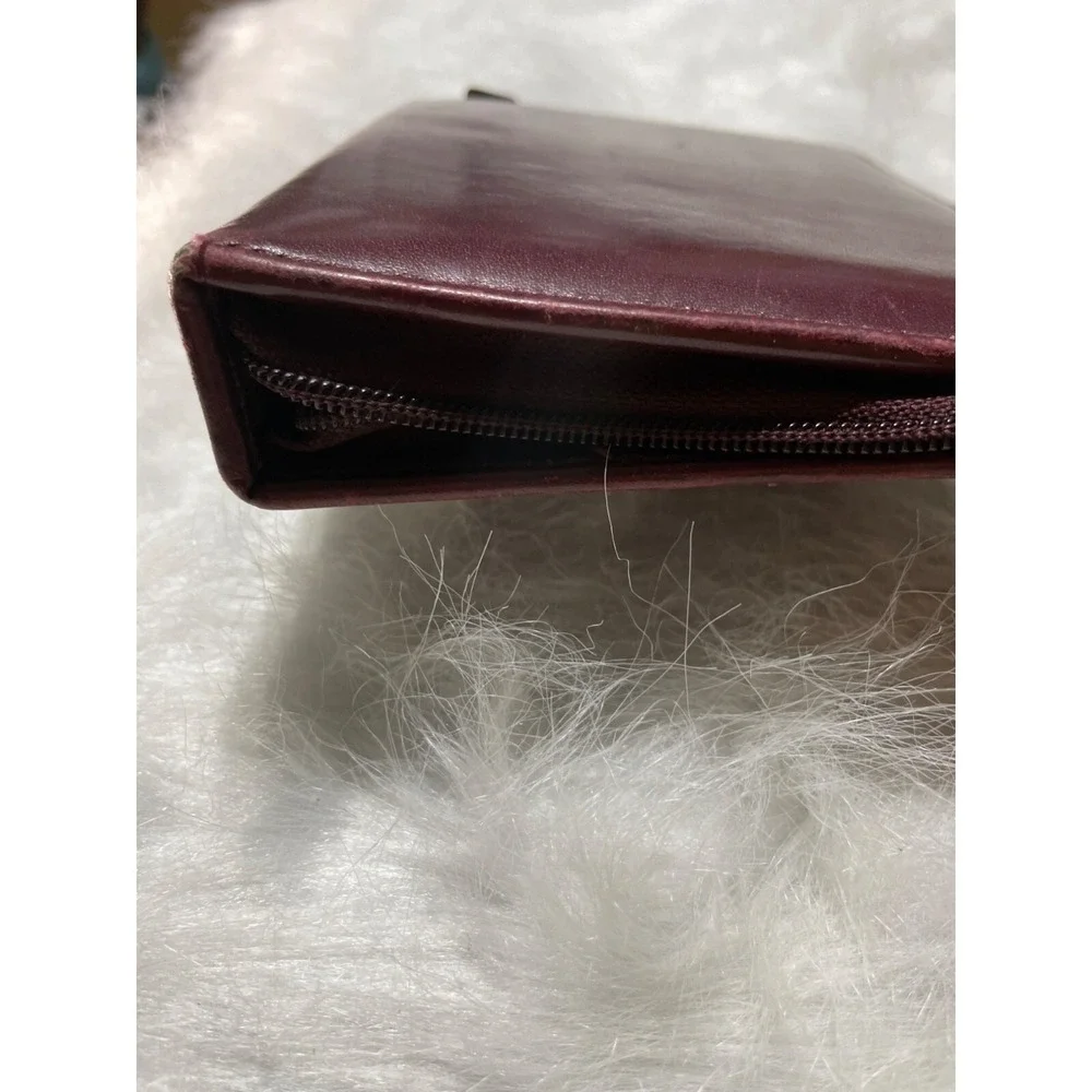 Vintage Burgundy Leather Zippered Planner Binder With Gold-Tone‎ Rings & Address